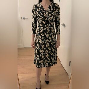 Kayme Japan Floral Black + Ivory Wrap Dress I Wrinkle-free Machine Washable US2